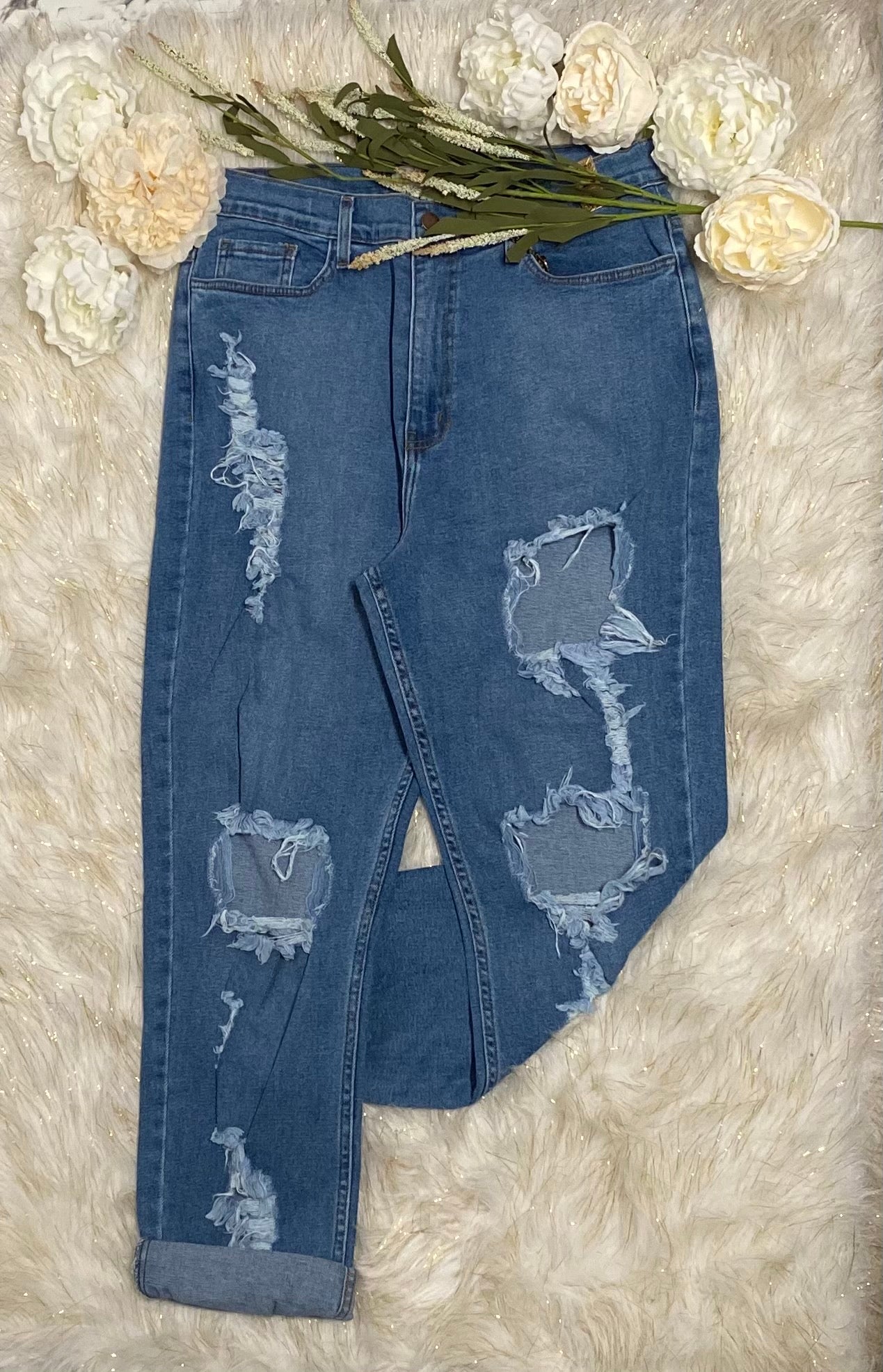 Ripped Cuffed Jeans